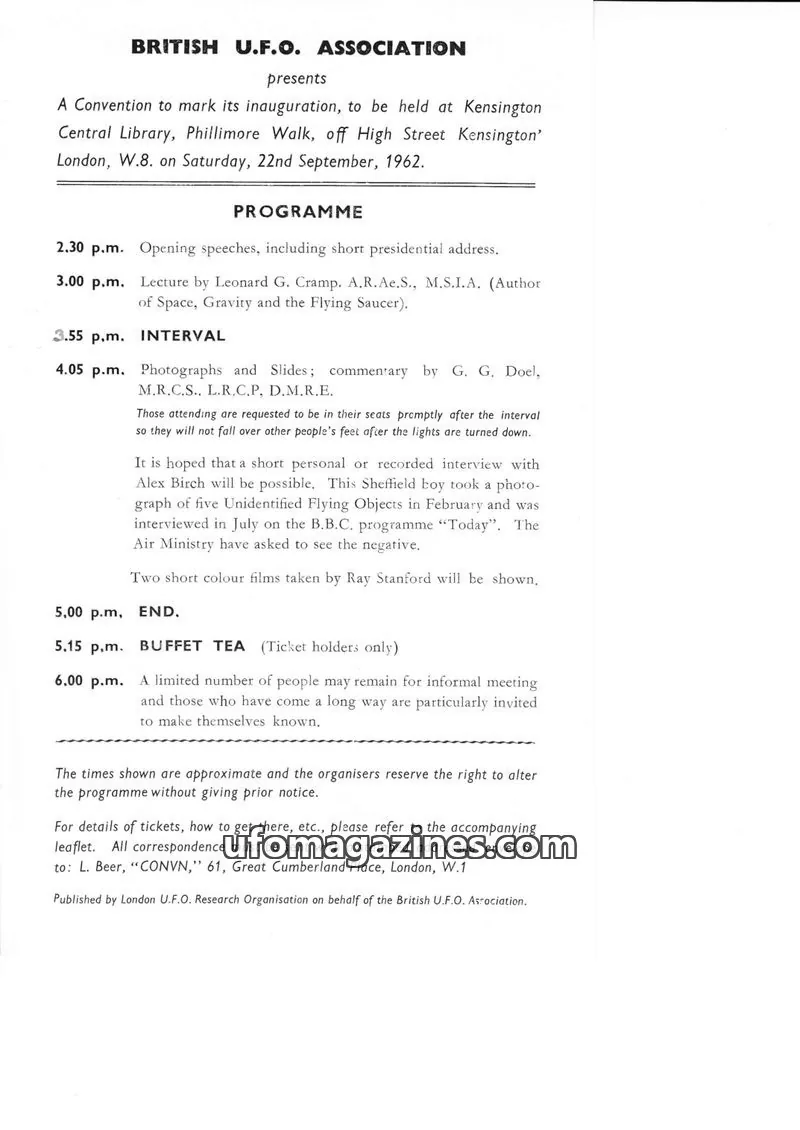 Cover of BUFORA - BUFORA History & Publicity 1964-2005 issue 1962-09-22: BRITISH U.F.O. ASSOCIATION