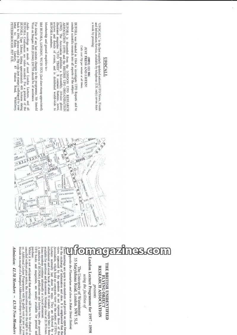 Cover of The University of Westminster issue 1997-1998: THE BRITISH UNIDENTIFIED FLYING OBJECT RESEARCH ASSOCIATION