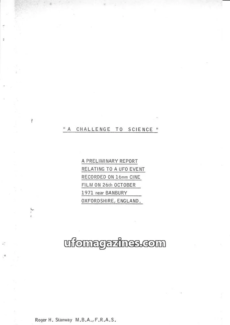 Cover of The British UFO Research Association (BUFORA) issue Preliminary Report: A CHALLENGE TO SCIENCE