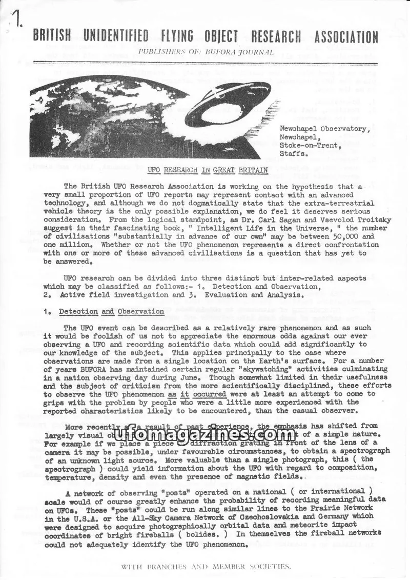 Cover of BUFORA - RESEARCH BOOKS & STUDIES issue 1: BRITISH UNIDENTIFIED FLYING OBJECT RESEARCH ASSOCIATION