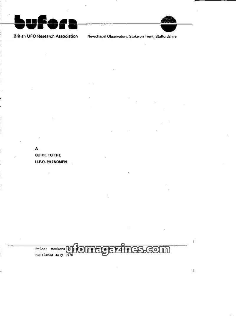 Cover of BUFORA - RESEARCH BOOKS & STUDIES issue July 1976: A GUIDE TO THE U.F.O. PHENOMEN