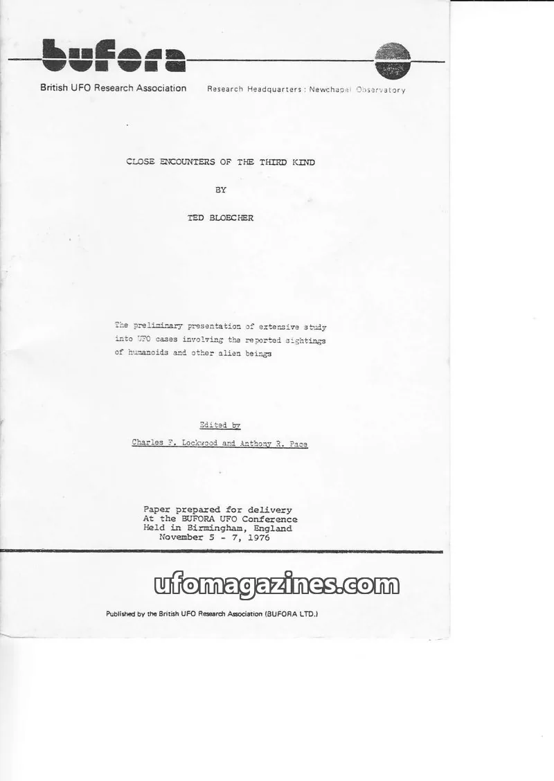 Cover of BUFORA - RESEARCH BOOKS & STUDIES issue Paper prepared for delivery: CLOSE ENCOUNTERS OF THE THIRD KIND
