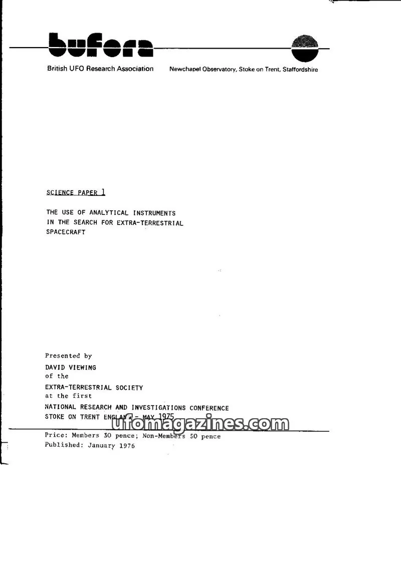 Cover of British UFO Research Association issue 1: BUFORA SCIENCE PAPER 1