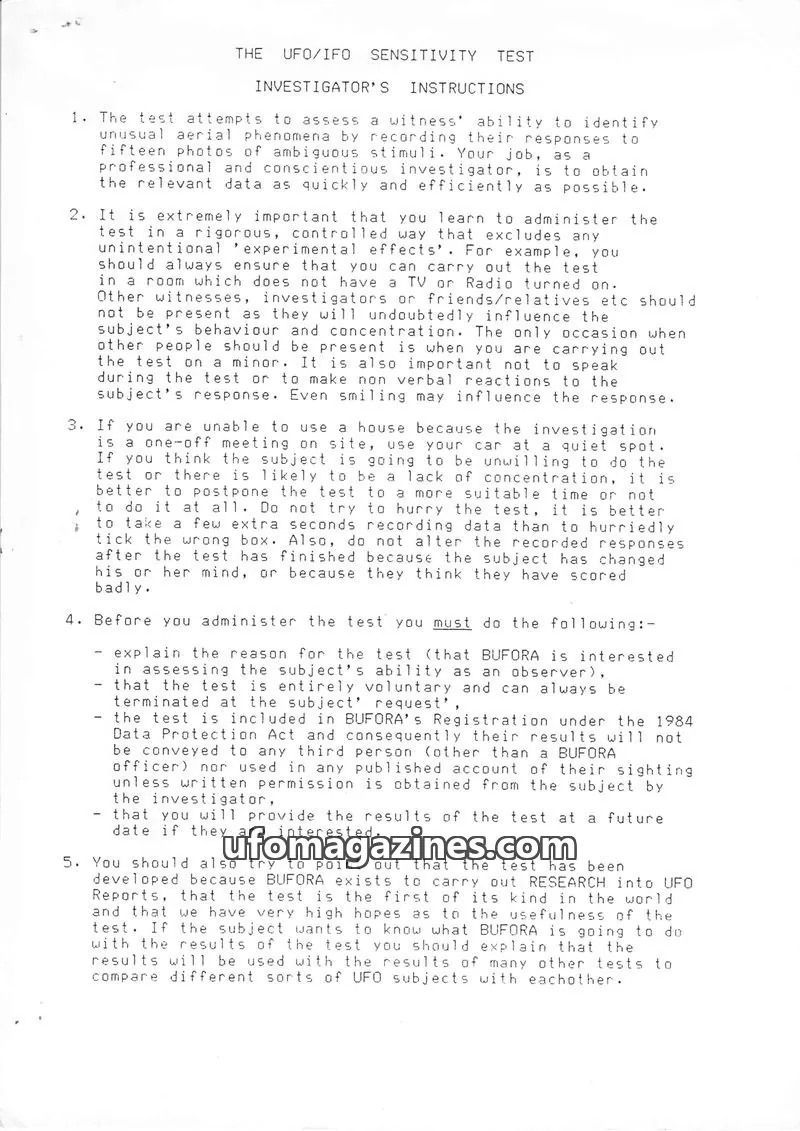 Cover of BUFORA - RESEARCH BOOKS & STUDIES issue INVESTIGATOR'S INSTRUCTIONS: THE UFO/IFO SENSITIVITY TEST