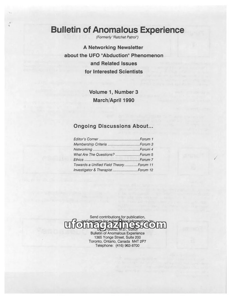 Cover of Bulletin of Anomalous Experience (Gotlib) issue Volume 1, Number 3: Bulletin of Anomalous Experience