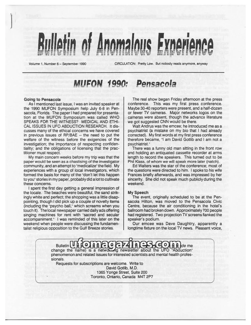 Cover of Bulletin of Anomalous Experience (Gotlib) issue 6: Bulletin of Anomalous Experience
