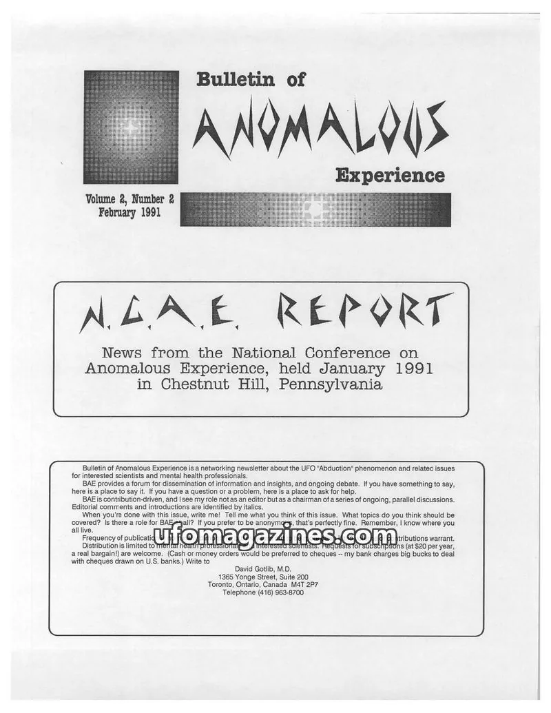 Cover of Bulletin of Anomalous Experience (Gotlib) issue Volume 2, Number 2: Bulletin of Anomalous Experience