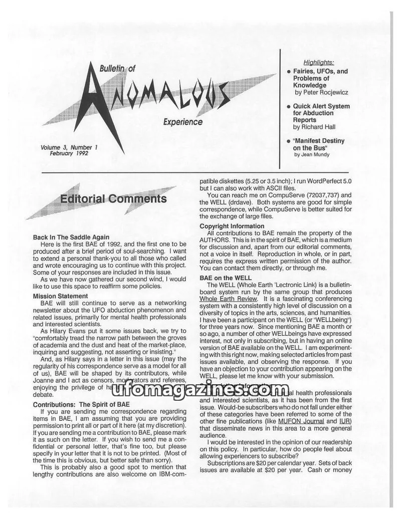 Cover of Bulletin of Anomalous Experience (Gotlib) issue 1: Bulletin of Anomalous Experience