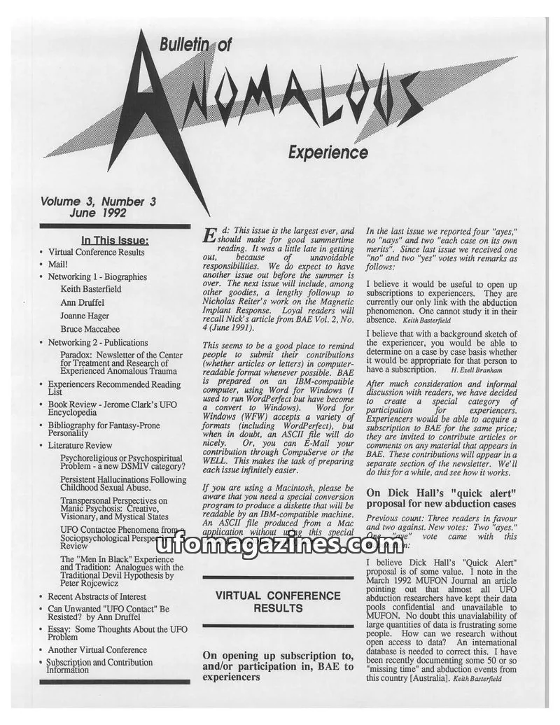 Cover of Bulletin of Anomalous Experience (Gotlib) issue Volume 3, Number 3: Bulletin of Anomalous Experience