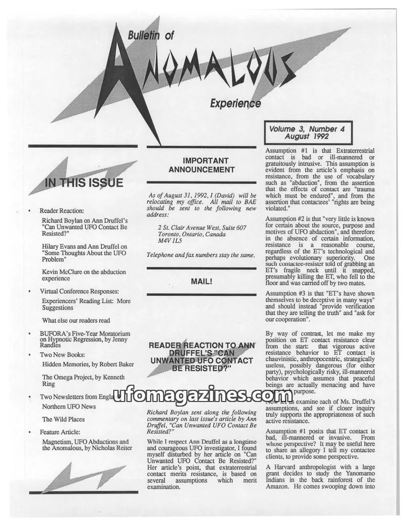 Cover of Bulletin of Anomalous Experience (Gotlib) issue Volume 3, Number 4: Bulletin of Anomalous Experience