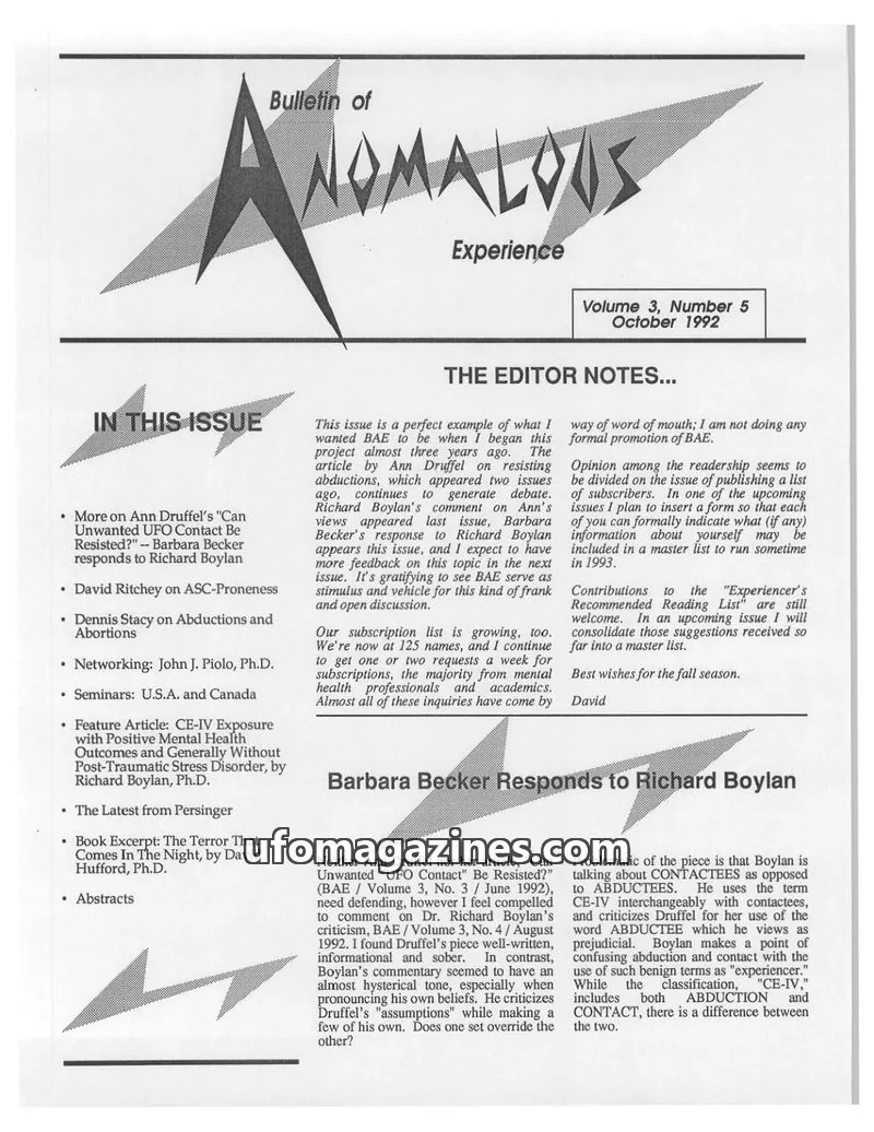 Cover of BAE issue Volume 3, Number 5: Bulletin of Anomalous Experience