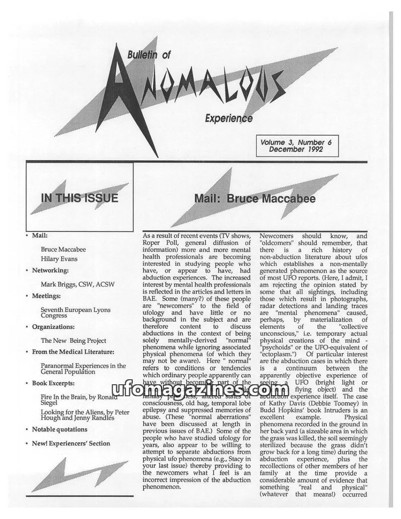 Cover of Bulletin of Anomalous Experience (Gotlib) issue Volume 3, Number 6: Bulletin of Anomalous Experience