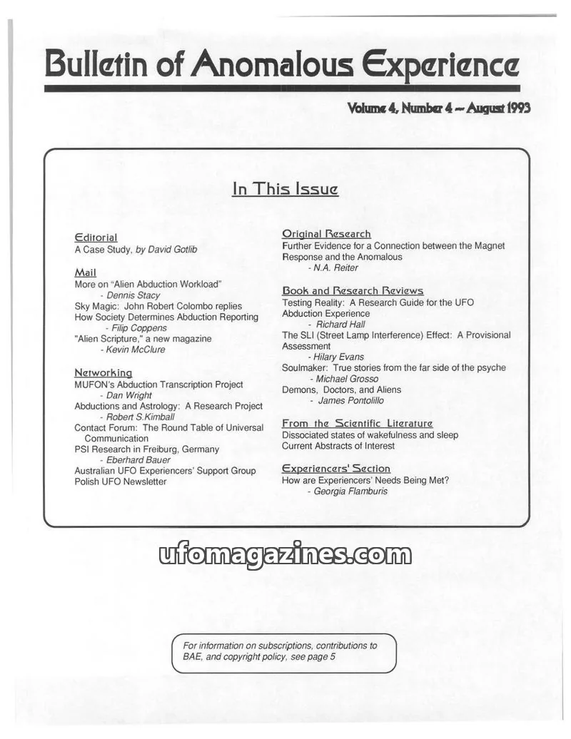 Cover of Bulletin of Anomalous Experience (Gotlib) issue 4: Bulletin of Anomalous Experience