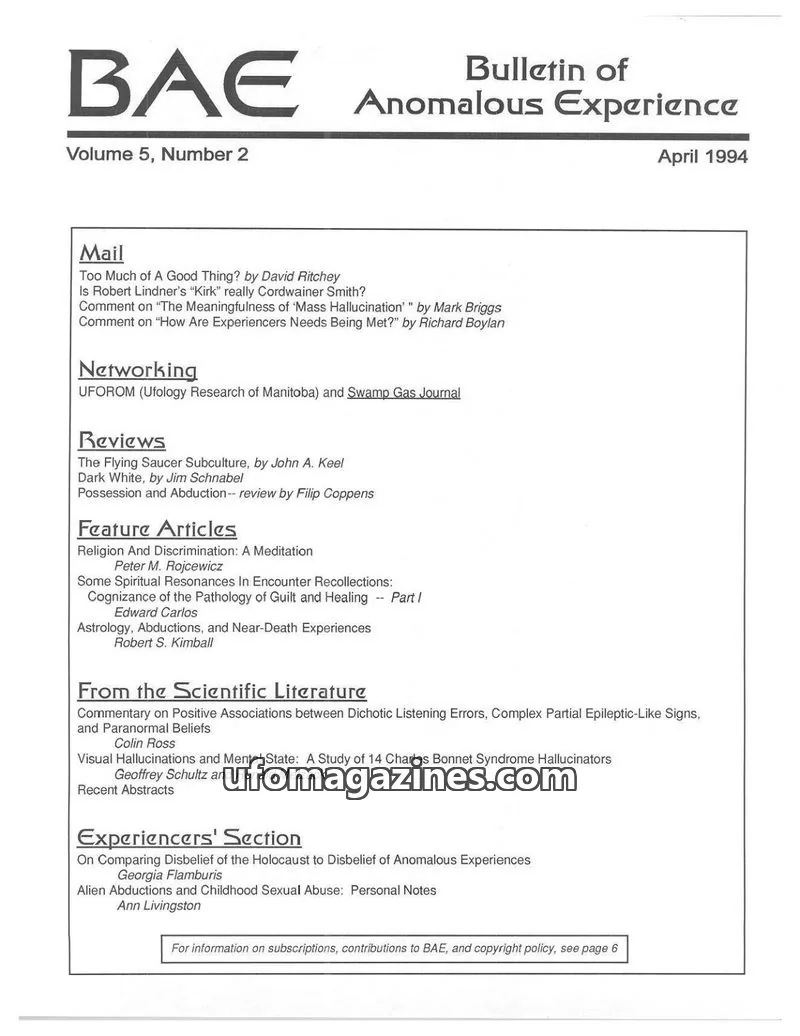 Cover of Bulletin of Anomalous Experience (Gotlib) issue Volume 5, Number 2: Bulletin of Anomalous Experience