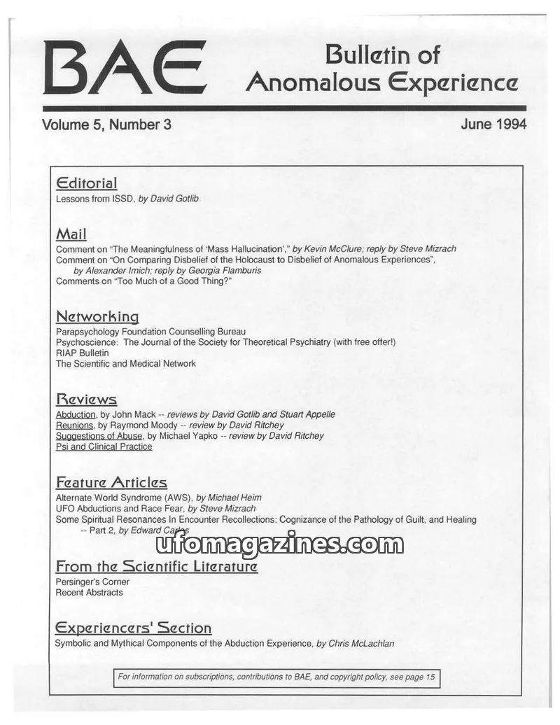 Cover of BAE issue Volume 5, Number 3: Bulletin of Anomalous Experience