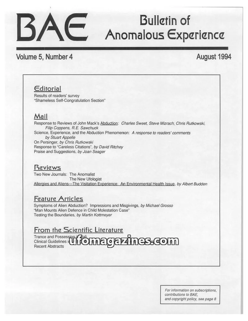 Cover of BAE issue Number 4: Bulletin of Anomalous Experience
