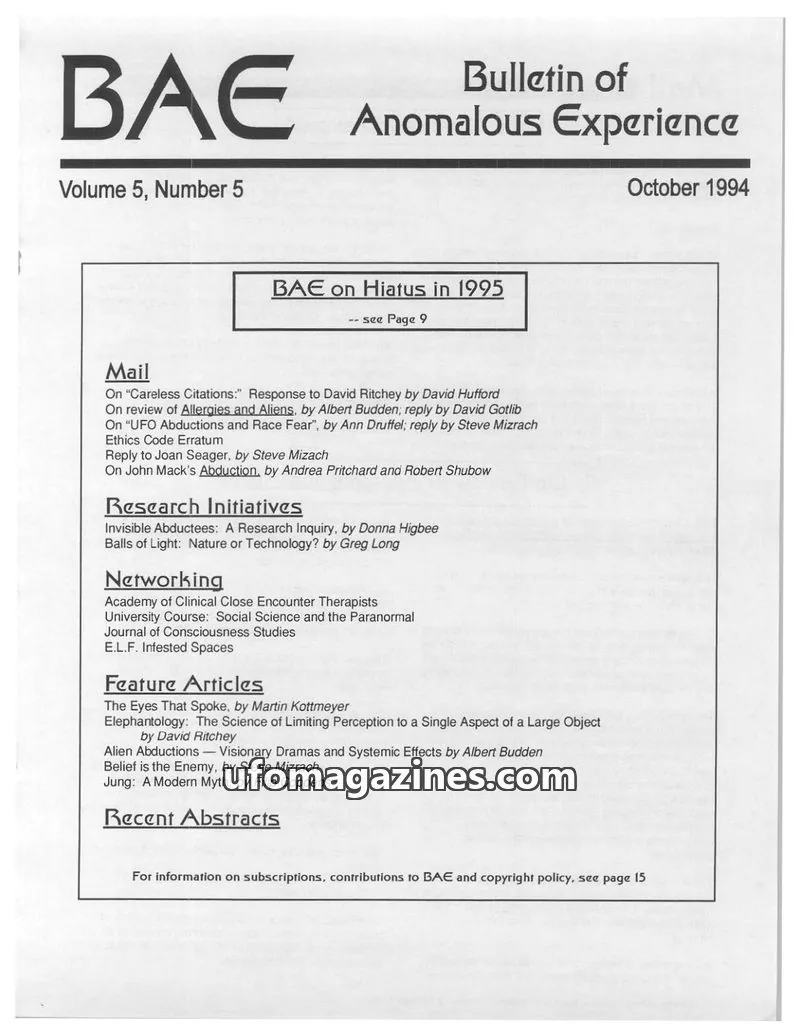 Cover of BAE issue Volume 5, Number 5: Bulletin of Anomalous Experience
