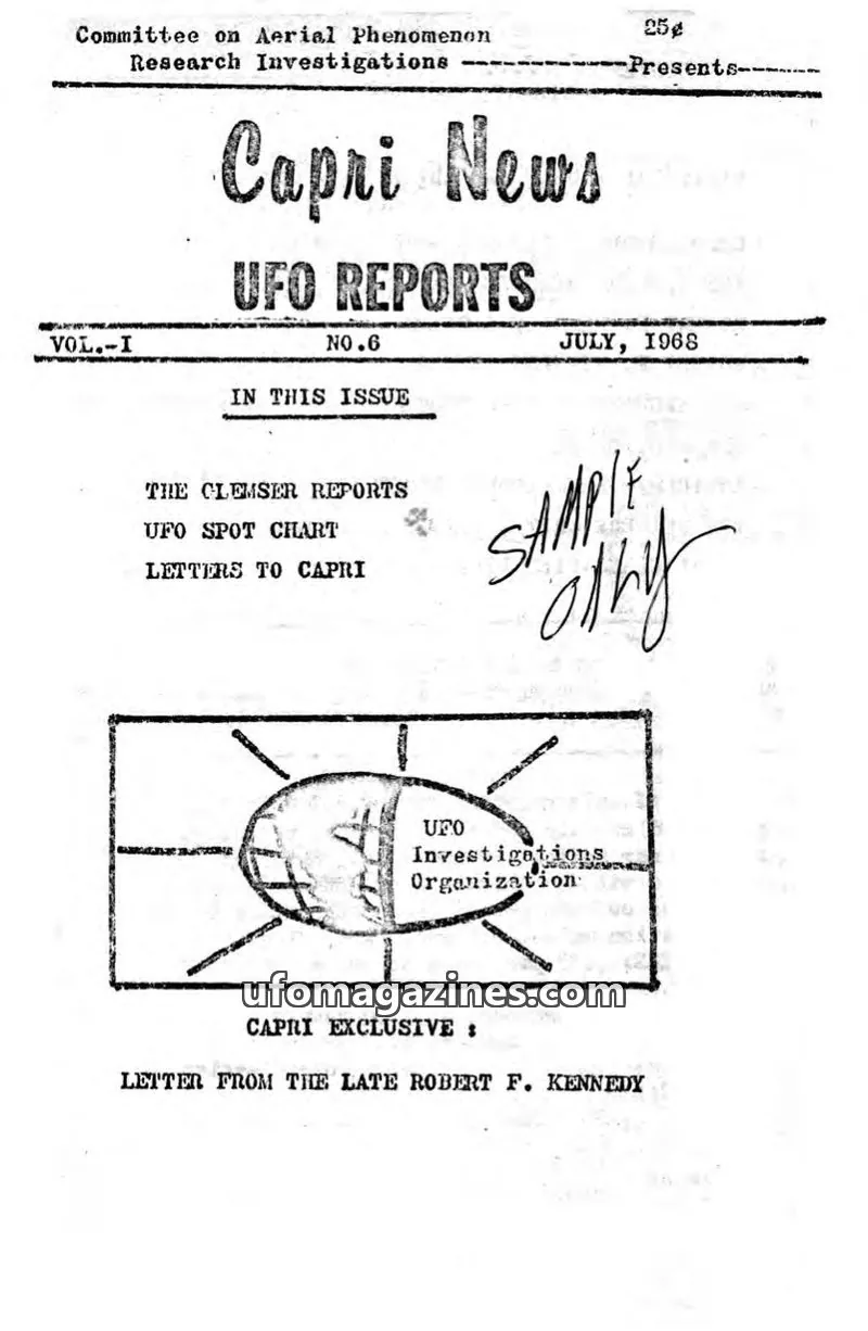 Cover of Committee on Aerial Phenomenon Research Investigations issue 6: Capri News UFO Reports