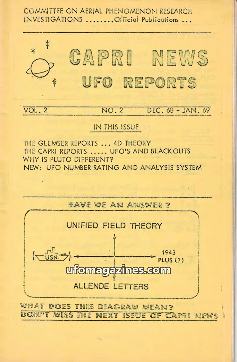 Cover of CAPRI issue 2: CAPRI NEWS UFO REPORTS