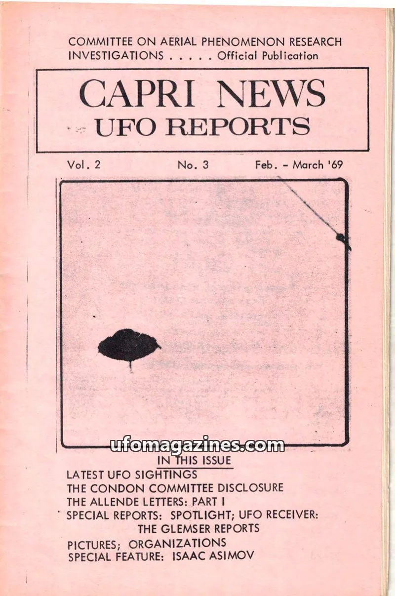 Cover of COMMITTEE ON AERIAL PHENOMENON RESEARCH INVESTIGATIONS issue 3: CAPRI NEWS UFO REPORTS