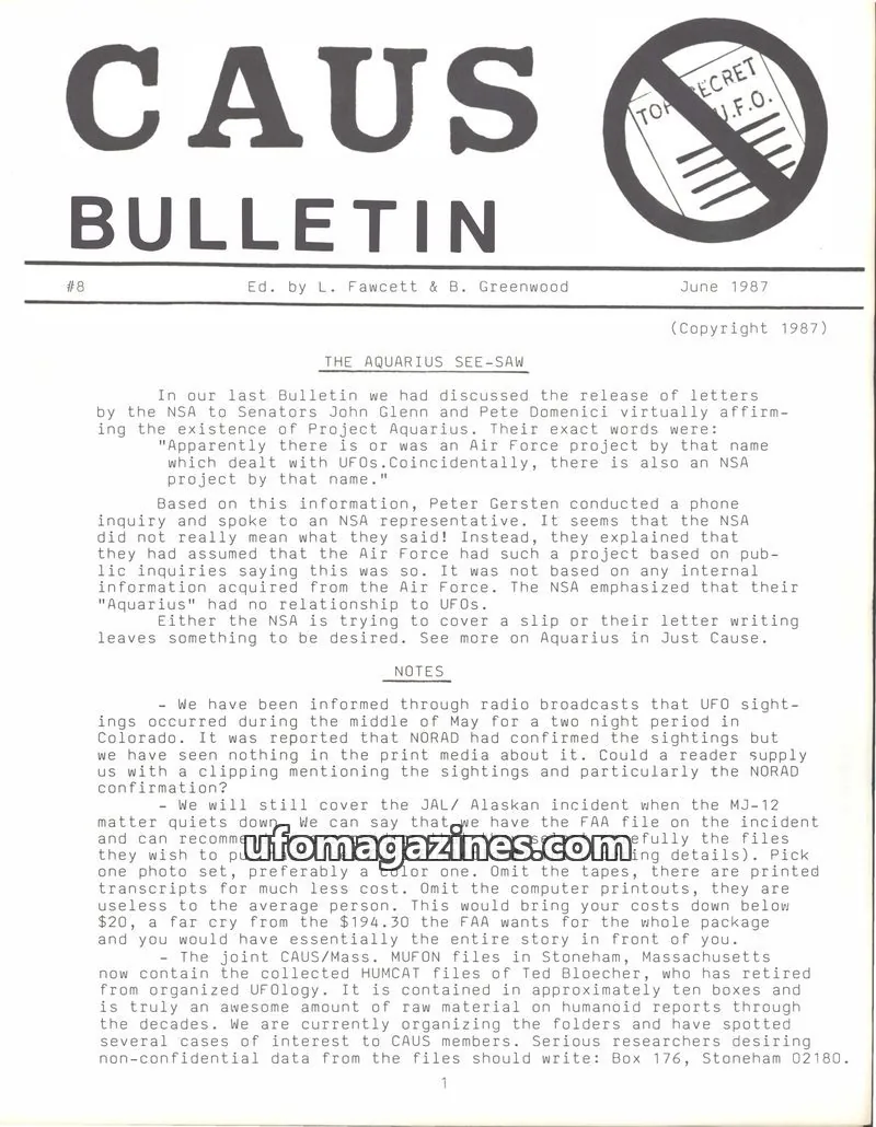 Cover of CAUS issue #8: CAUS BULLETIN