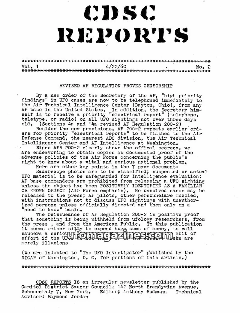 Cover of CDSC Reports (Capitol District Saucer Council) issue No. 2: CDSC REPORTS