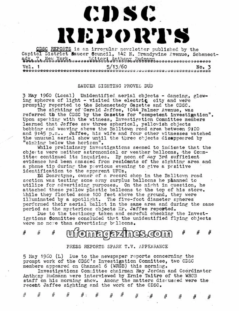 Cover of CDSC Reports (Capitol District Saucer Council) issue 3: CDSC REPORTS