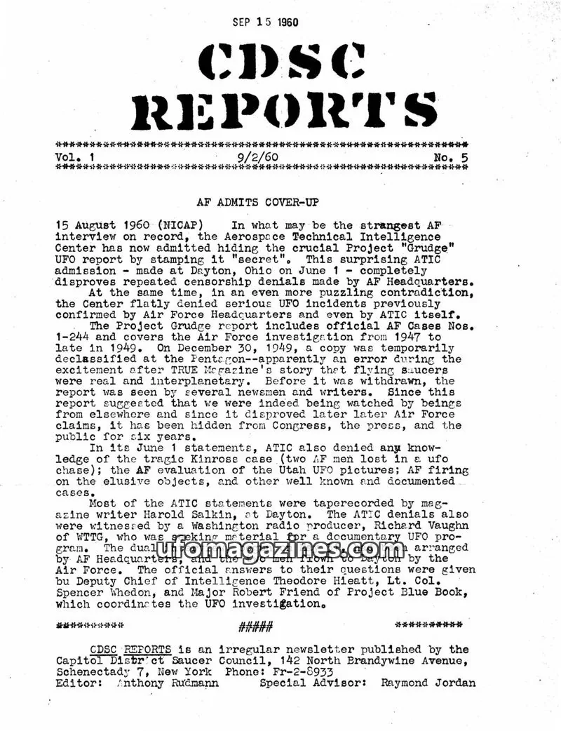Cover of CDSC Reports (Capitol District Saucer Council) issue No. 5: CDSC REPORTS