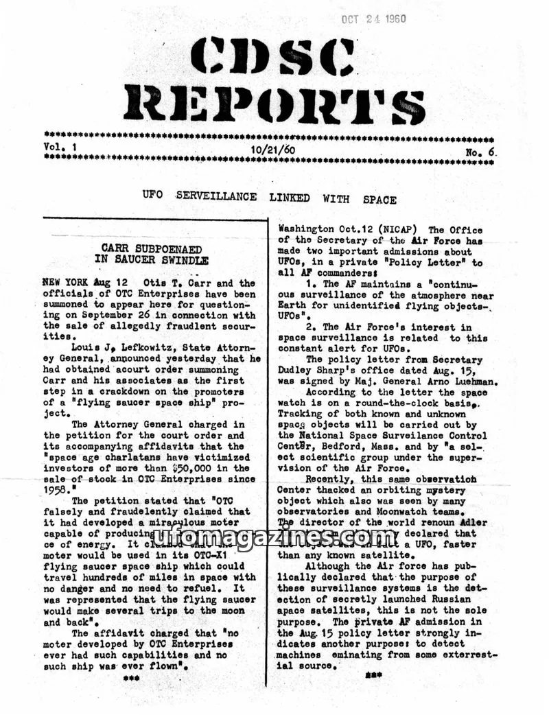 Cover of CDSC Reports (Capitol District Saucer Council) issue No. 6: CDSC REPORTS