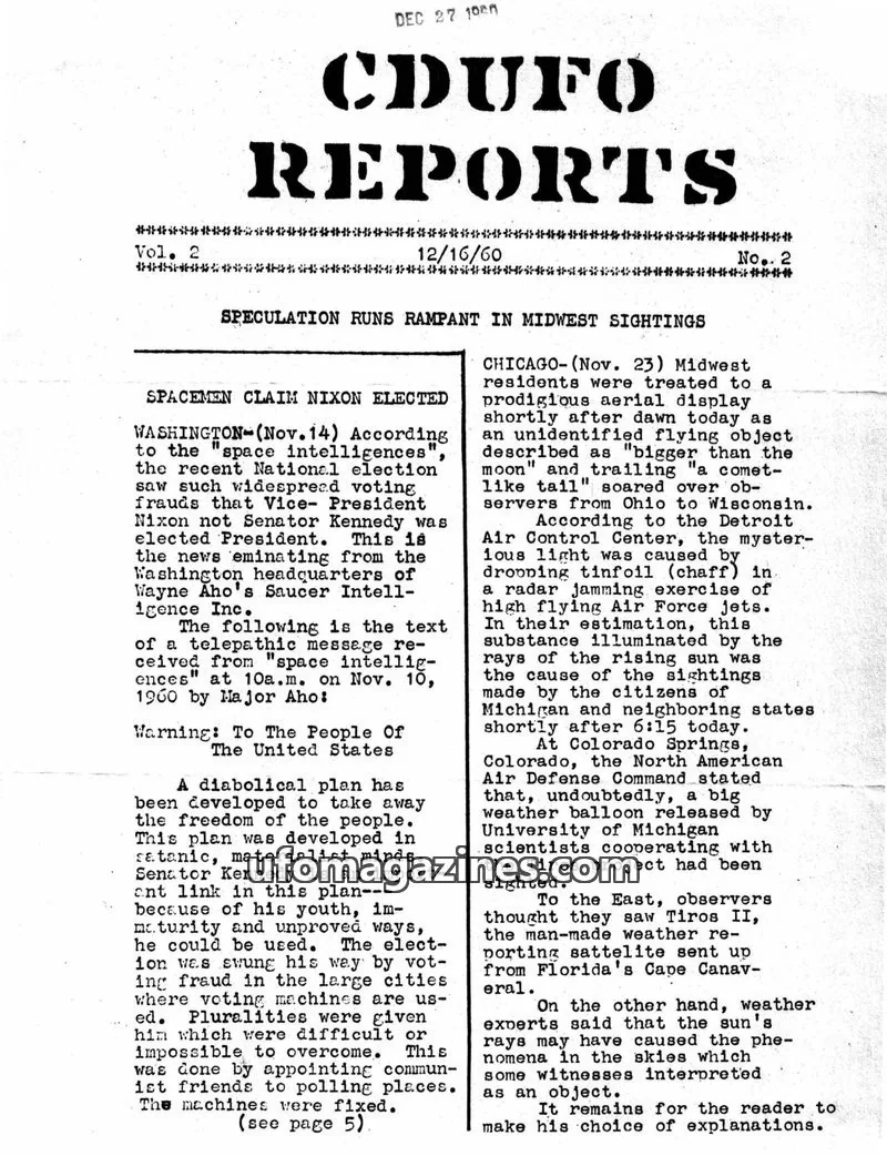 Cover of CDSC Reports (Capitol District Saucer Council) issue No. 2: CDUFO REPORTS