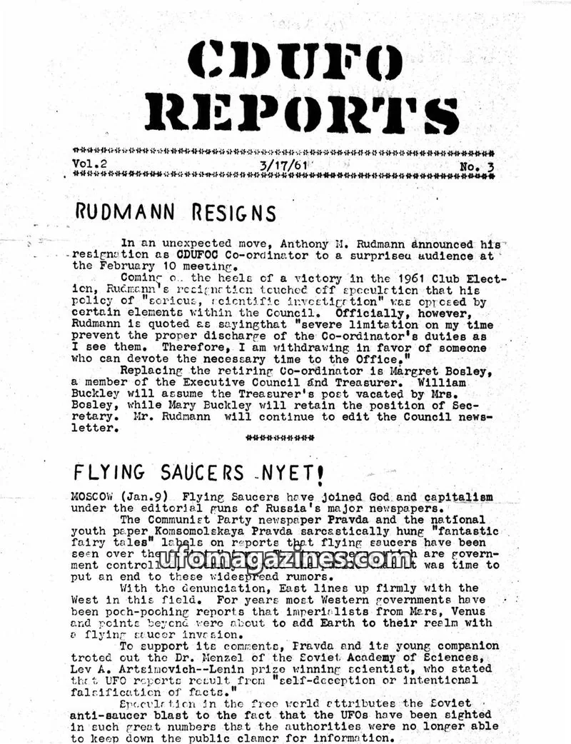 Cover of CDSC Reports (Capitol District Saucer Council) issue No. 3: CDUFO REPORTS
