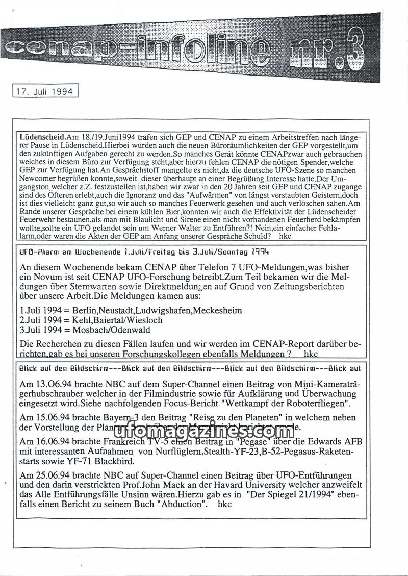 Cover of CENAP Infoline (CENAP) issue nr. 3: cenap-infoline