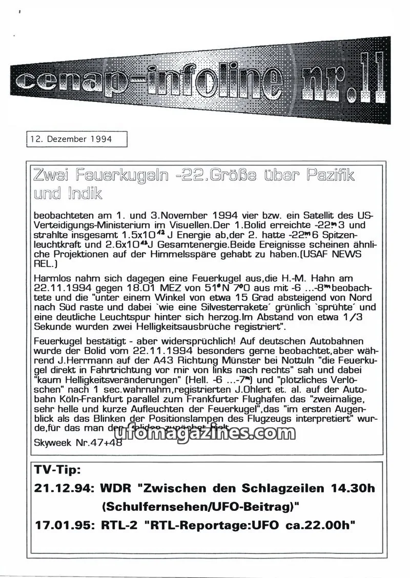 Cover of CENAP Infoline (CENAP) issue nr. 11: cenap-infoline