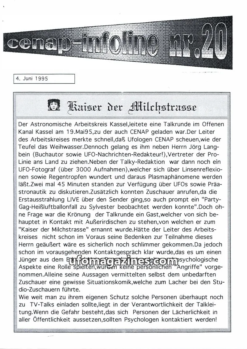 Cover of CENAP issue nr. 20: cenap-infoline