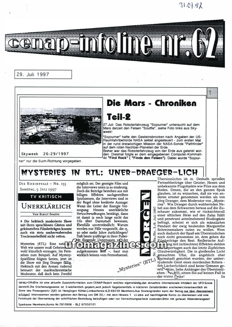 Cover of CENAP issue nr. 62: cenap-infoline