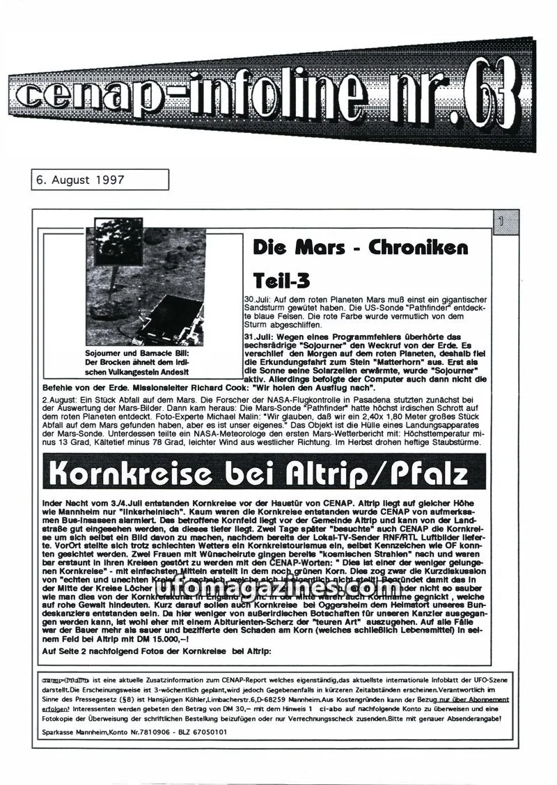 Cover of CENAP Infoline (CENAP) issue nr. 63: cenap-infoline