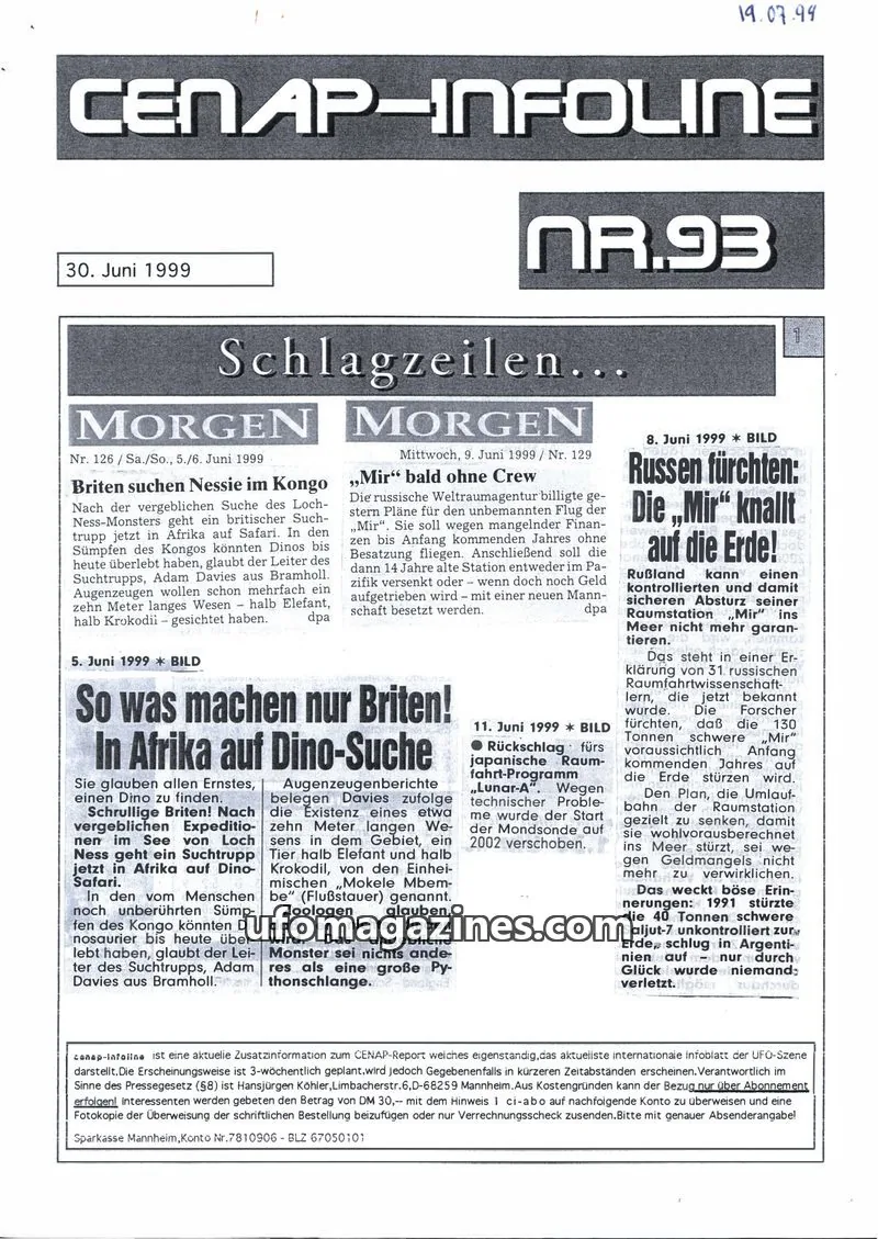 Cover of CENAP Infoline (CENAP) issue NR.93: CENAP-INFOLINE