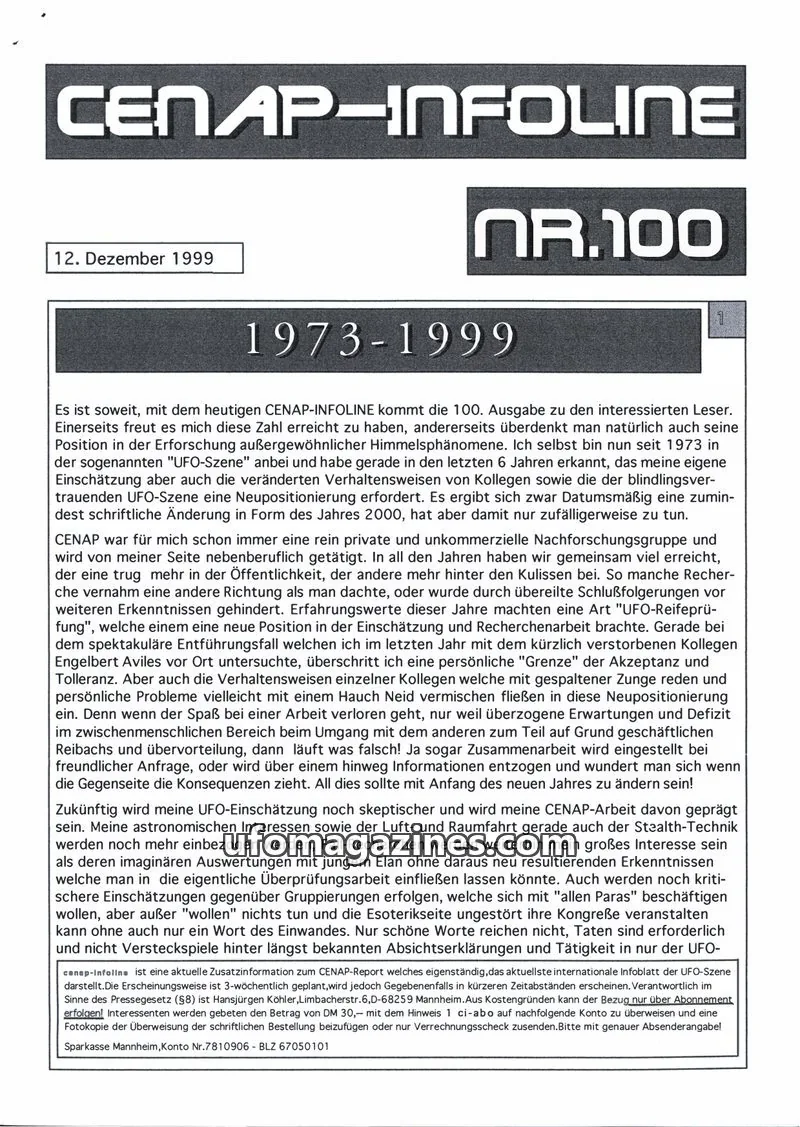 Cover of CENAP issue 100: CENAP-INFOLINE