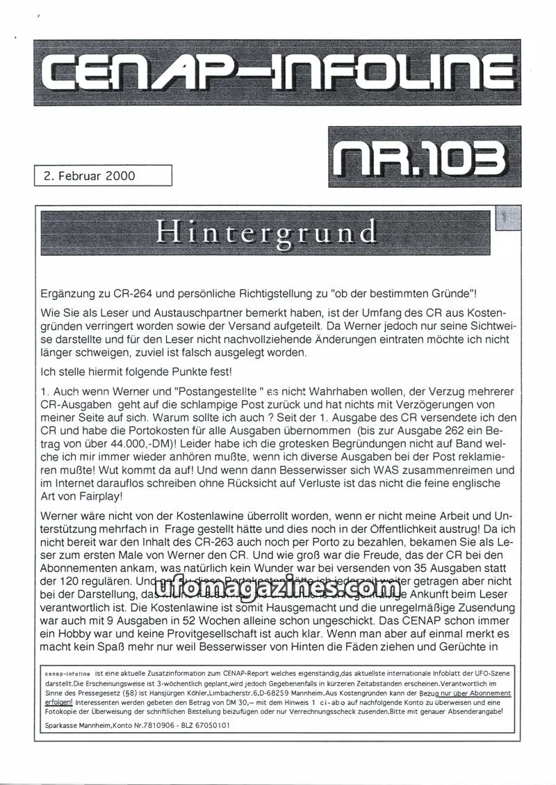 Cover of CENAP issue 103: CENAP-INFOLINE