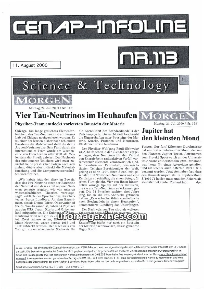 Cover of CENAP Infoline (CENAP) issue 113: MORGEN