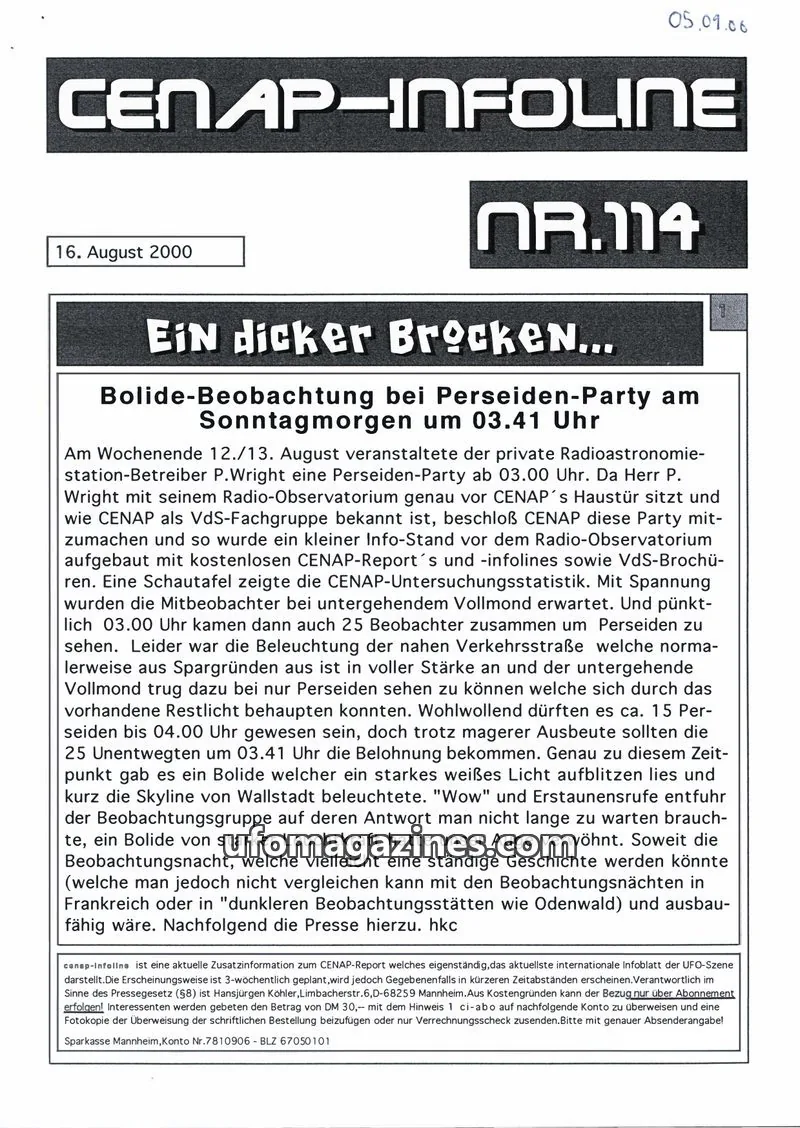 Cover of CENAP issue NR.114: CENAP-INFOLINE