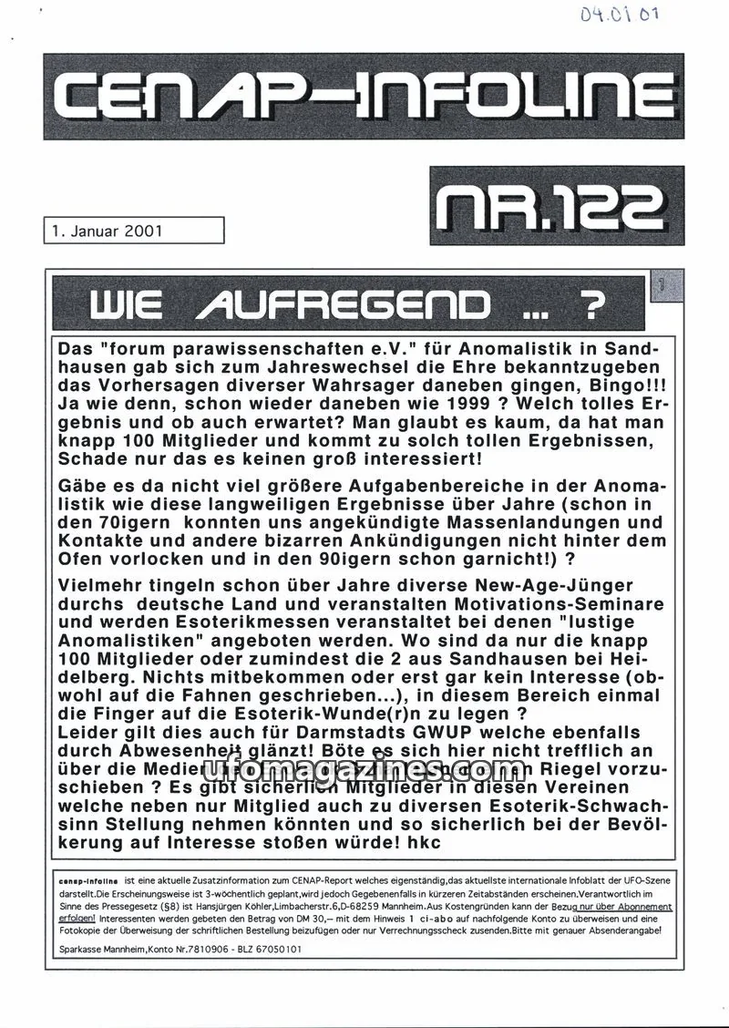 Cover of CENAP issue 122: CENAP-INFOLINE