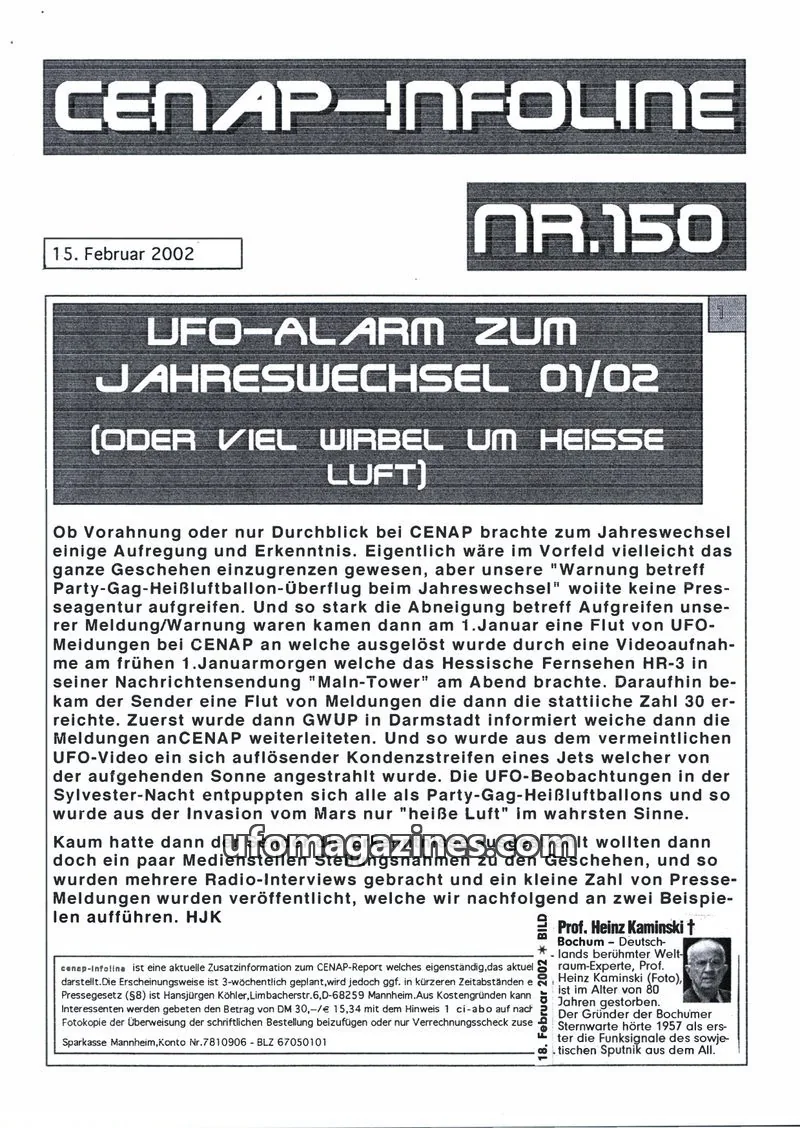 Cover of CENAP issue 150: CENAP-INFOLINE