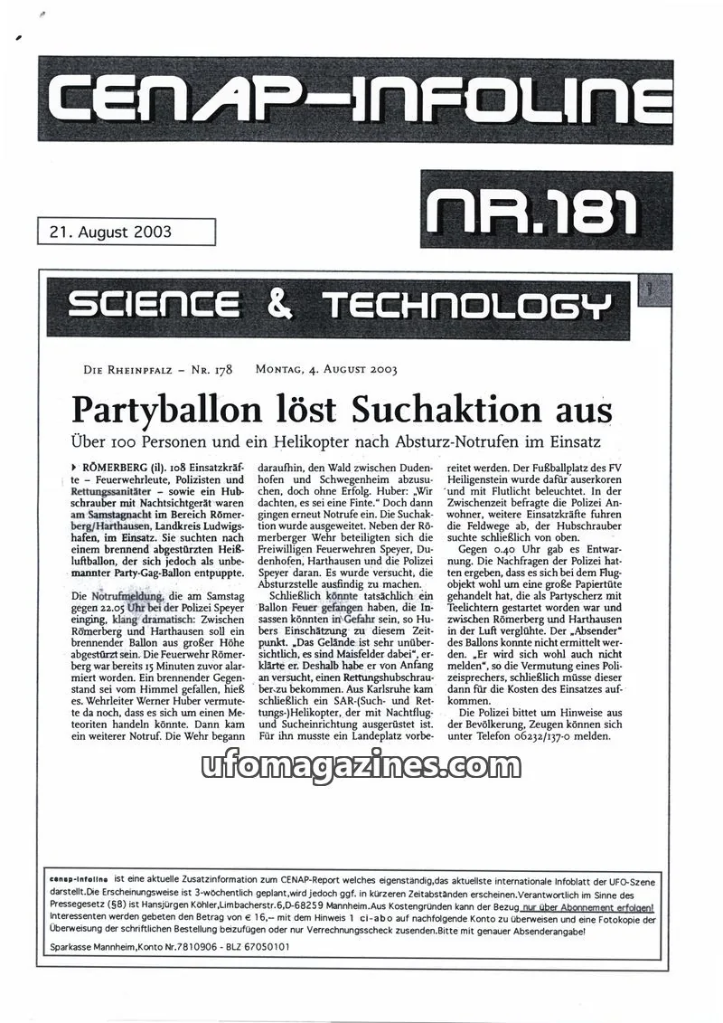 Cover of CENAP Infoline (CENAP) issue 181: CENAP-INFOLINE