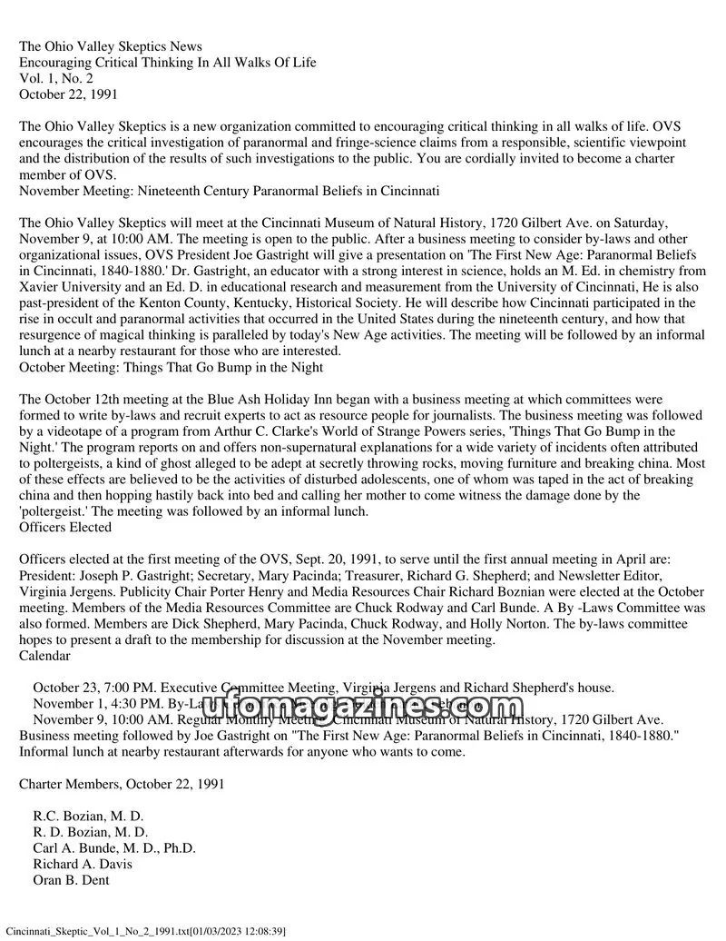 Cover of Cincinnati Skeptic (Association for Rational Thought) issue No. 2: The Ohio Valley Skeptics News