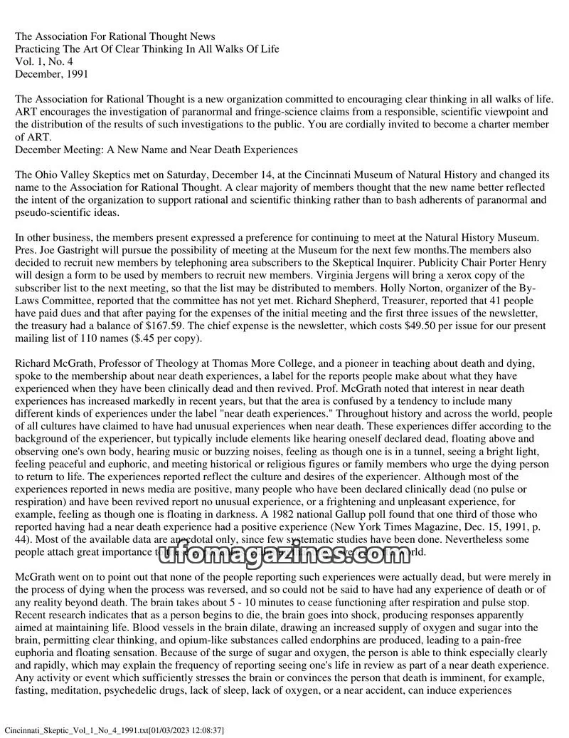 Cover of The Association For Rational Thought issue No. 4: The Association For Rational Thought News