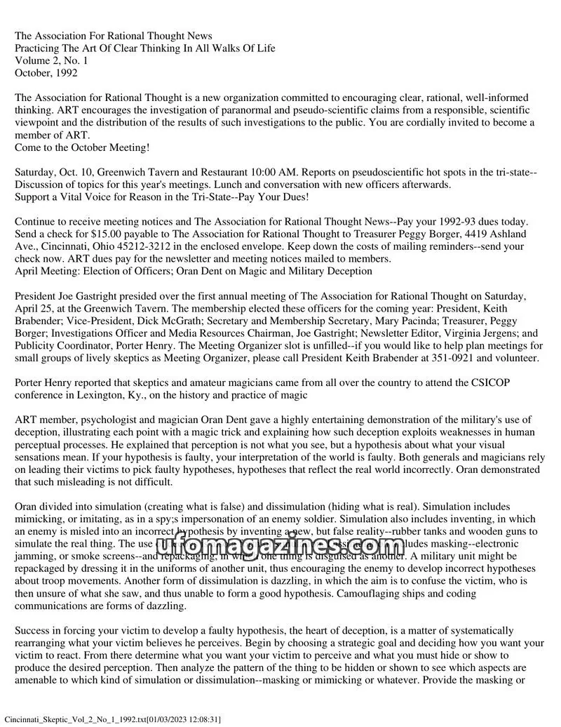 Cover of The Association for Rational Thought issue Vol. 2, No. 1: The Association For Rational Thought News