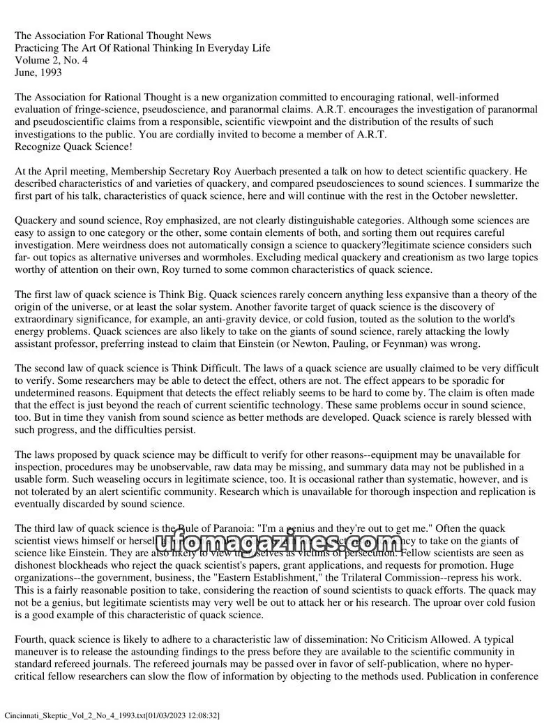 Cover of The Association For Rational Thought issue No. 4: The Association For Rational Thought News