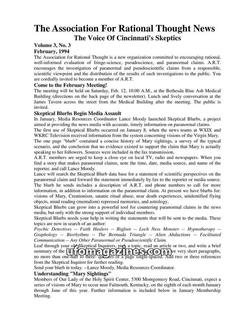 Cover of The Association For Rational Thought issue 3: The Association For Rational Thought News