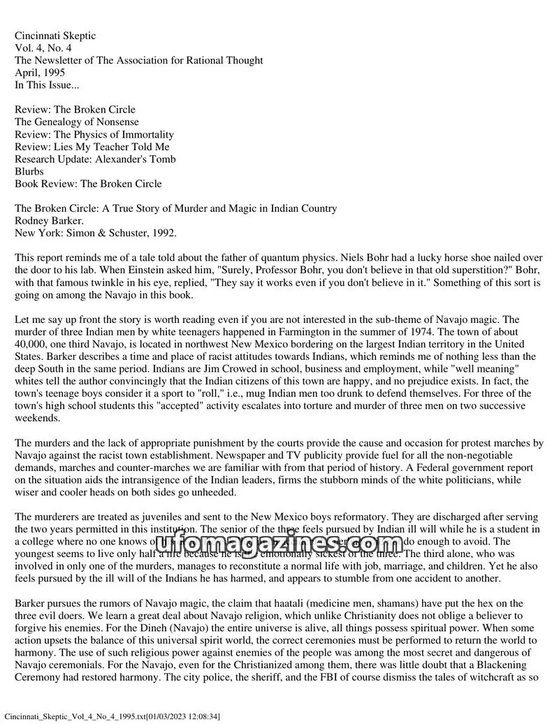 Cover of The Association for Rational Thought issue Vol. 4, No. 4: Cincinnati Skeptic